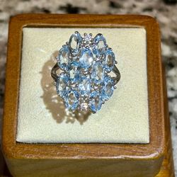 New genuine natural 12 stone blue topaz ring