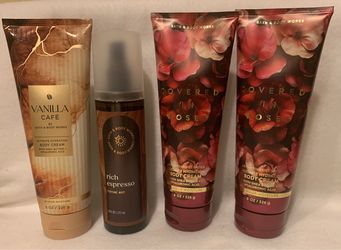 4 Piece Lot Vanilla Cafe, Rich Expresso, Covered in Roses Bath & Body Works