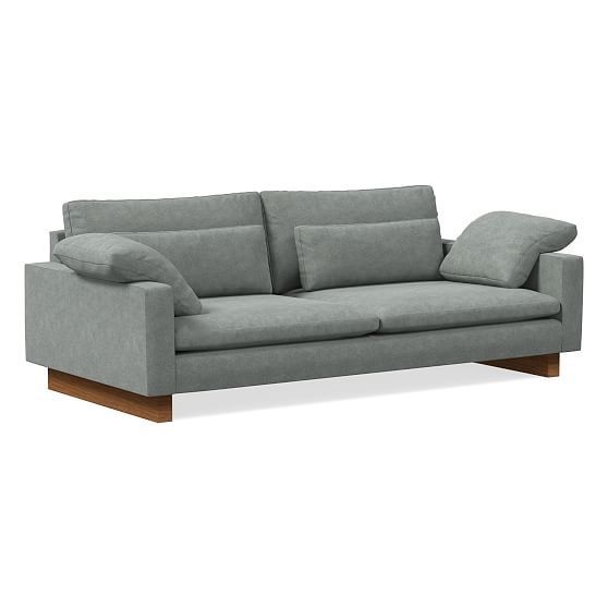 West Elm Harmony 92” Sofa in Distressed Velvet Mineral Gray