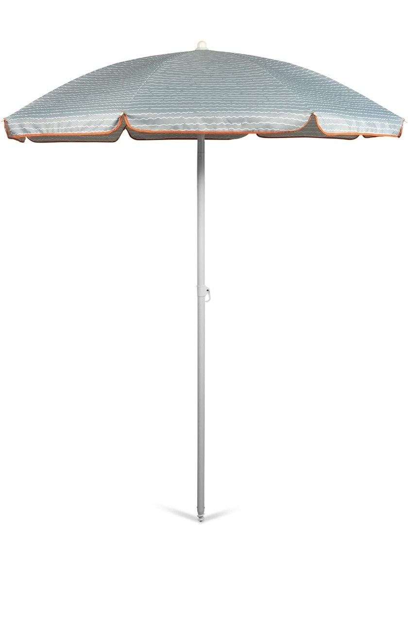 ONIVA - a Picnic Time Brand Outdoor Canopy Sunshade Beach Umbrella 5.5' - Small Patio Umbrella - Beach Chair Umbrella, (Wave Break Gray Pattern
