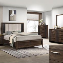 Queen Bedroom Set 4 Pc Includes Dresser, Mirror, Nightstand, & Queen Bedframe 