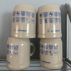 4 Lufthansa Vintage Steins Made In Germany