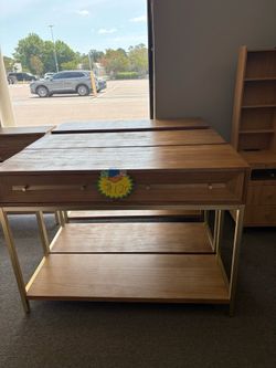 45'' Console Table with 2 Drawers, Farmhouse Sofa Table with Storage Shelf & Metal Leg, Accent Wood Entryway Table for Living Room, Hallway, Natural $