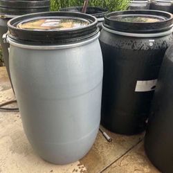 55 Gal Plastic Gray Barrels (have Resin Ink Coating Inside)