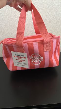 Trader Joe's Pink   Orange Stripes Stripped Mini Insulated Lunch Bag 1.5 Gallon . Summer edition 2026