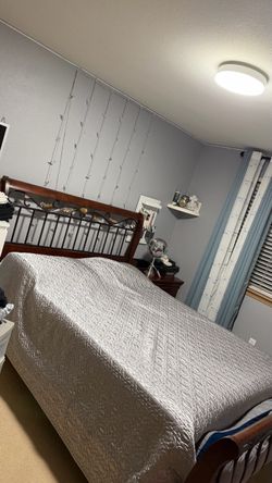 Wood and Metal Scroll Bed Frame