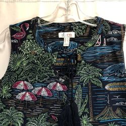 Denim & Co. Printed Perfect Jersey Tank with Tassle Trim