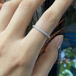 Tiny 18K Gold CZ Band Ring,Anniversary Wedding Band Size 6-9