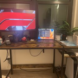 Office Work Desk With Raised Shelf