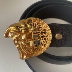 Versace Medusa Head Black Leather Belt