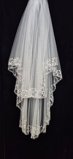 Double layered hand-beaded white bridal veil (Perfect For any bride)