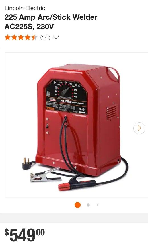 Lincoln Electric
225 Amp Arc/Stick Welder AC225S, 230V