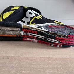 5 Wilson Rackets + Tennis Bag