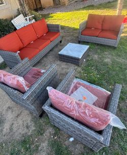 Seven Person Seating Patio Sofa Set Available In  Beige Cushions Also