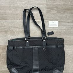 Coach Signature Large Travel Tote Bag F77156 Shoulder Purse Black Diaper Bag