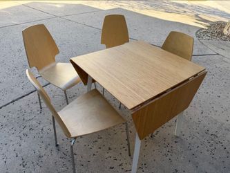IKEA Bamboo/White Leaf Drop Table with 4 Chairs