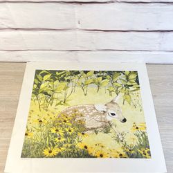 Baby Deer Fawn Floral Artist Proof Print Signed