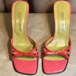 Sz 7 B Charles David Pink Red Black Heeled Mules