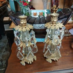 Vintage pair brass candlestick holder
