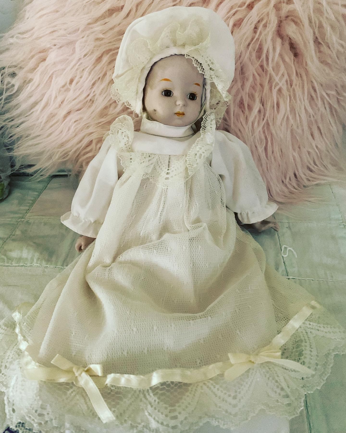 Vintage Musical Wind Up Ceramic Baby Doll