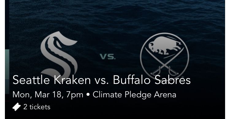 Seattle Kraken - Two (2) Tickets Vs Buffalo Sabres