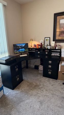Desk with filing cabinet