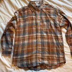 Women's Brown Plaid Flannel Button Down Shirt SIZE M