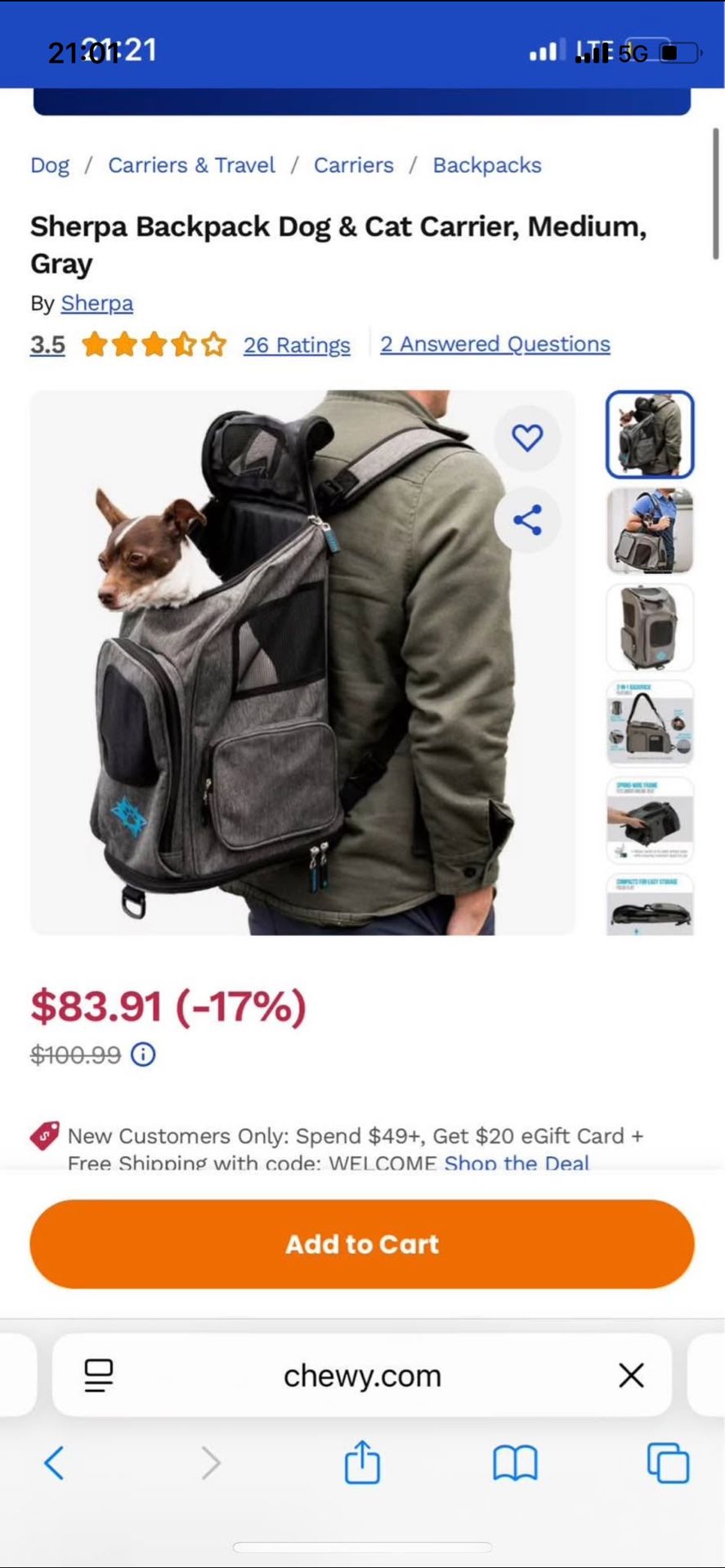 Brand new SHERPA Dog Back Pack! 