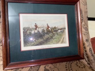 Antique George Wright Hunting Art Print Through the Bullfinch. Framed