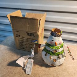 NEW VINTAGE Home Interiors METAL Snowman Tealight Holder 7.75 " TALL