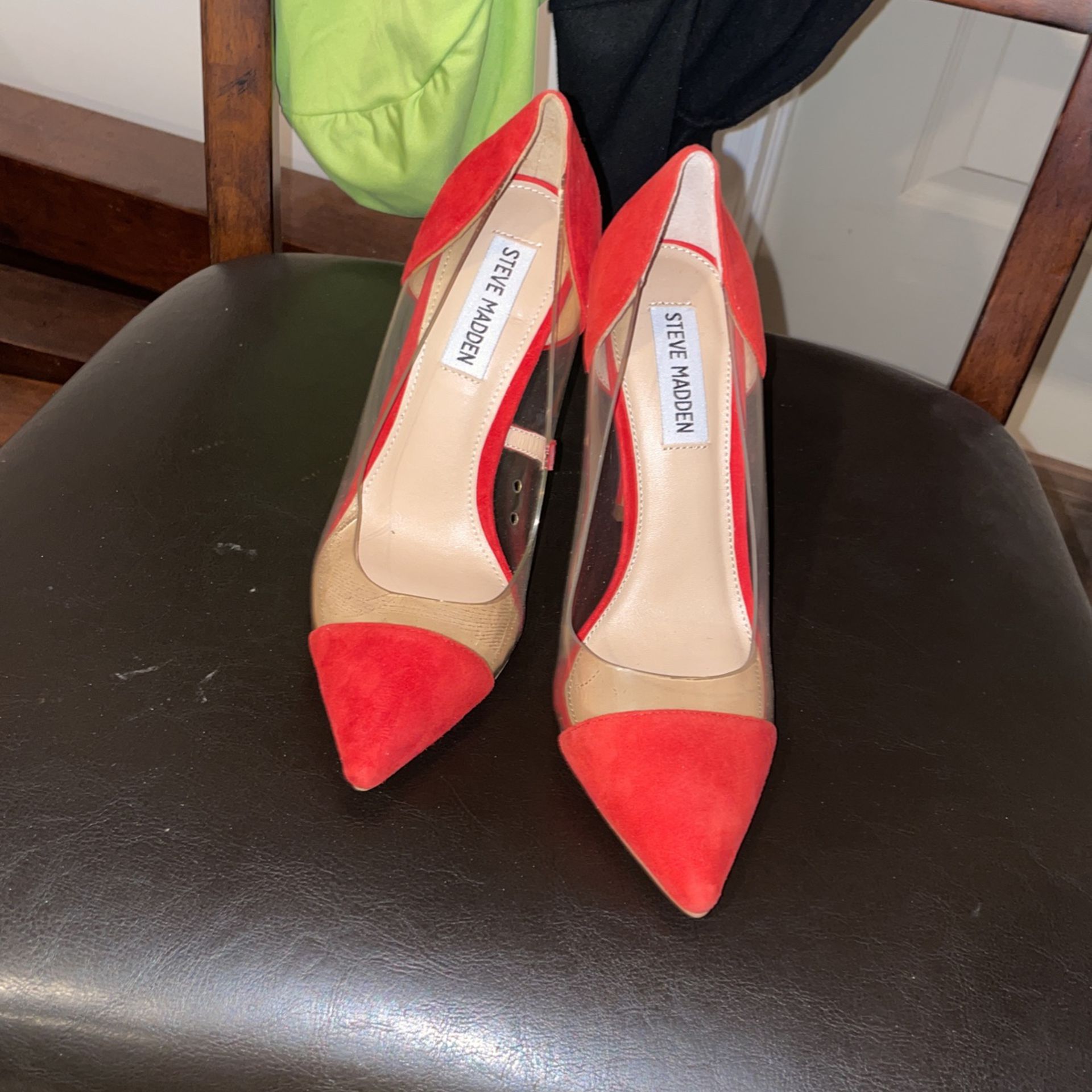 Steve Madden Red Suede Clear Pointed Toe Heels