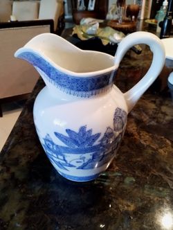 Asian Blue And White Ceramic Pitcher