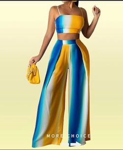 Sexy Spaghetti Straps Backless Crop Top Straight Long Pants