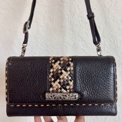 Brighton Womens Brown Leather Wallet Shoulder Crossbody Purse Adjustable Strap