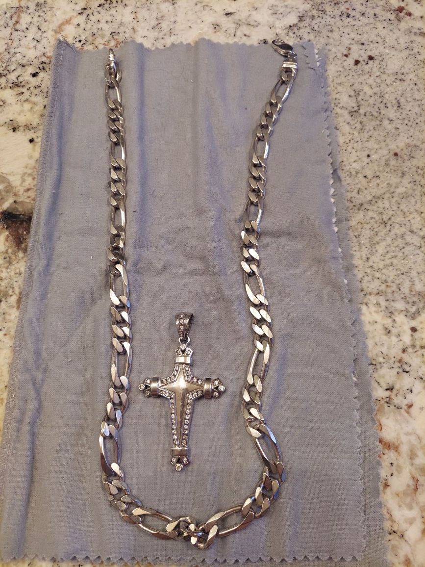Men's 24 inch Silver Cross Chain Necklace