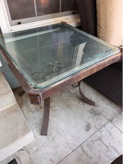 Glass top metal vintage end side table 27x27