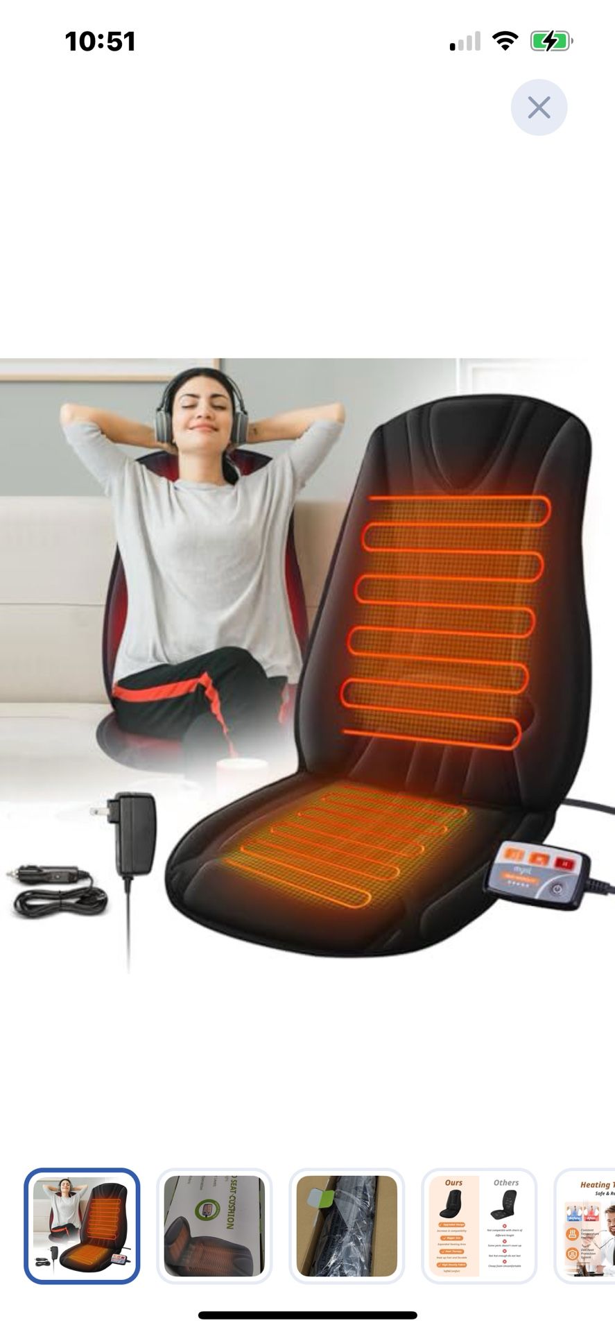“New”Heated Seat cover “Heats Up Fast”w,controller(home /office)”Reduces Stress”retail$79