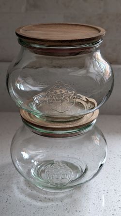 Moving Sale! 2 Weck Tulip Jars (1L) with Acacia Wood Lids