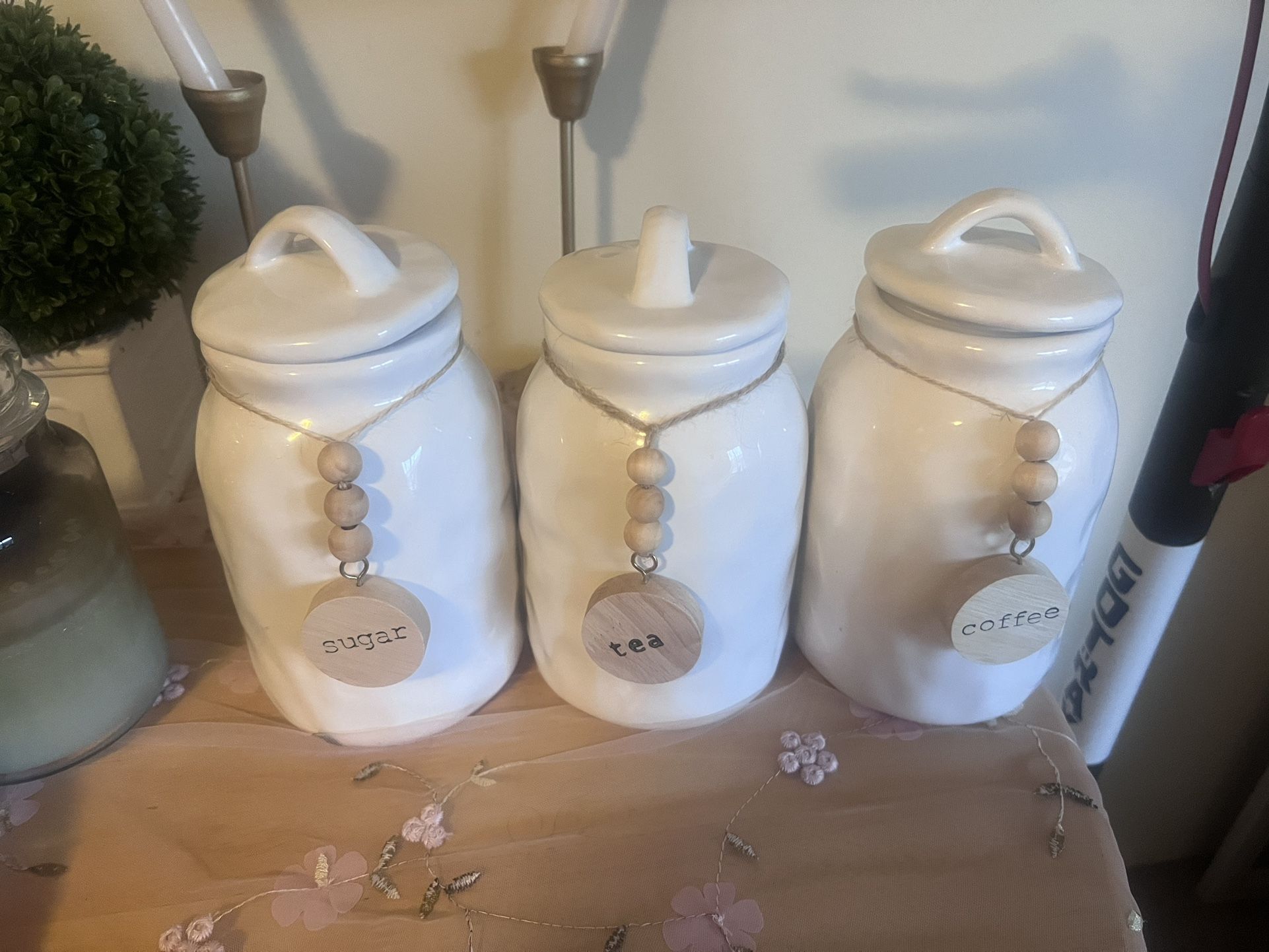 Coffee, Tea, And Sugar Containers 