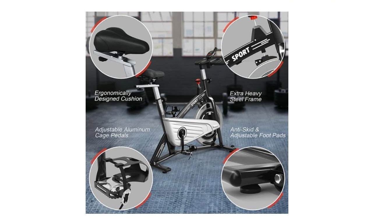 Costway - 30Lbs Stationary Training Bike Exercising Bicycle W/Monitor Gym - Black/Silver