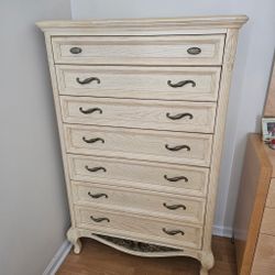 Elegant Cream Wood Tall Dresser / Chest of Drawers – French Country Style