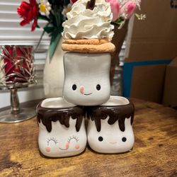 Cute Marshmallow S'mores Ceramic Mugs  Set of 3