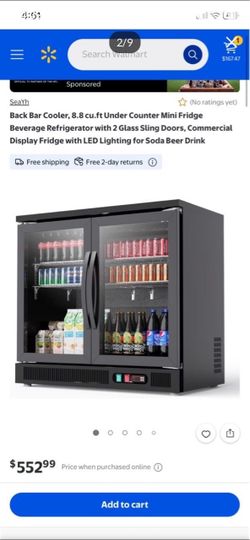 Back Bar Cooler, 8.8 cu.ft Under Counter Mini Fridge Beverage Refrigerator with 2 Glass Sling Doors, Commercial Display Fridge with LED Lighting for S
