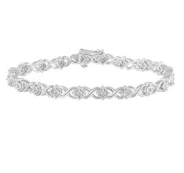 1/2 CT TW DIAMOND TENNIS BRACELET 7" XO SQUARE IN STERLING SILVER