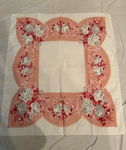 Vintage Hand Print Tablecloth 51" X 45"