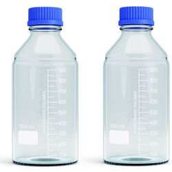 1000ml Storage Glass Bottles – 2pcs Round Media Storage Bottle – Borosilicate Glass Bottles – Safe Probe Storage Glass Storage Bottles with GL45 Blue 