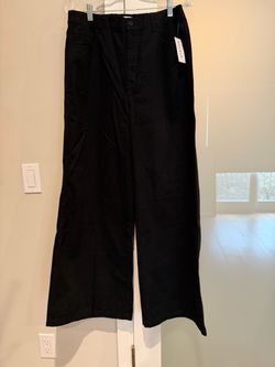 NEW- Pacsun High Rise Wide Leg Trouser Women Large Black Cotton