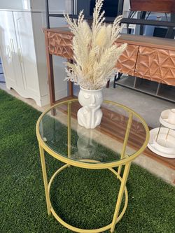 Round Glass Top Gold Metal Side Table