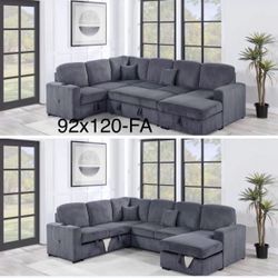 $650. 4Piece Convertible Sectional  Sleeper Sofa ,Chaise Storage ,Sofa Storage & USB Ports