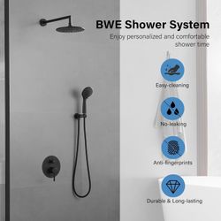 Black Shower Faucet Set 9 Inches Rainfall Shower Head and 3-Setting Handheld Shower Spray Wall Mounted Shower Fixtures Brass Pressure Balancing Valve 